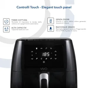 FRIGGITRICE AD ARIA 6,5 Litri Nero Lucido| VIVO Air Fryer