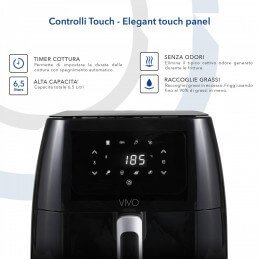 Friggitrice ad aria VIVO Air Fryer 6,5 litri nero lucido – ideale per famiglie