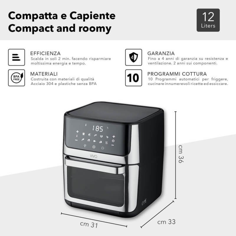 Friggitrice VIVO Air Fryer 12 litri – dettaglio vano cottura e pannello digitale